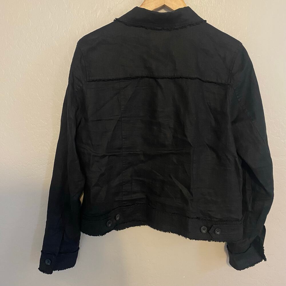 Tommy Bahama Two Palms Linen Jacket Womens Size Large Raw Edge Black - Picture 2 of 4
